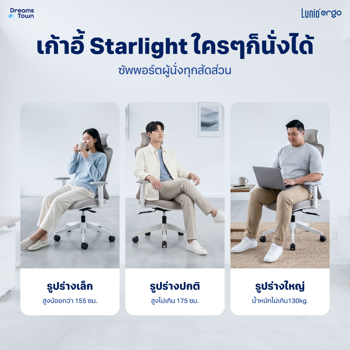เก้าอี้ทำงานเพื่อสุขภาพ LUNIO ERGO STARLIGHT WHITE FROZEN สีขาว_6